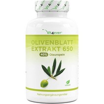 독일직구 Vit4ver Olive Leaf 추출물 각 180 캡슐 650mg Oleuropein 20% 함유 올리브 잎 추출물 = 130mg 실험실 테스트 고용량 비건 프리미엄 품질, 수량, 상세참조
