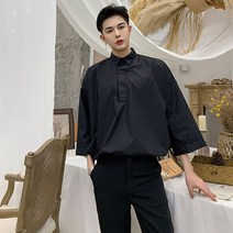 2021 남성 반팔 셔츠 봄 여름 캐 주 얼 루즈 라 지 터 틀 넥 일본 하 라 주 쿠 거리의 류 힙 합 패션 유 스 블라우스