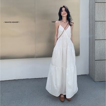비치 원피스 연예인 바캉스룩 화이트 롱 로맨틱 나시