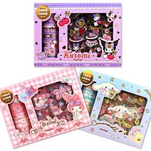 산리오 마스킹테이프 스티커 선물세트 쿠로미 시나모롤 마이멜로디 인스 다꾸, 03. S1K03 쿠로미 마스킹테이프 스티커 세트