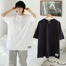 애플망고샵 2P세트 데일리 패치 레이어드 반팔 티셔츠 블랙+화이트