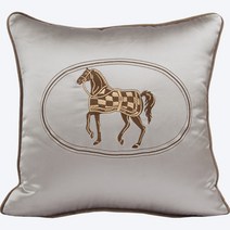 북유럽 수입 명품 인테리어 쇼파 쿠션 말 그림 H로고 오렌지 골드 프렌치 벨벳 가죽, 코어 포함 30X50cm, M008 라이트 그레이 자수 말, E