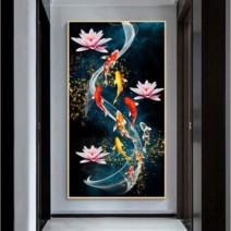 MINJING 3D전체DIY 큐빅 보석 십자수세트 꽃들 연꽃 동물 물고기 아홉 마리 그림 취미생활 비즈십자수 집들이 선물 생일, 1세트, 90x150cm