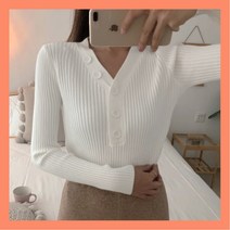 단추 브이넥 골지 여자 데일리 스웨터