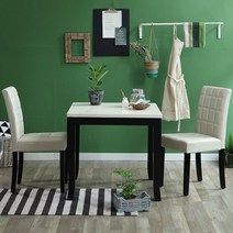 베스트리빙 데미안 에코 2인용 대리석 식탁세트/의자2개 2color, 화이트대리석/쵸코의자