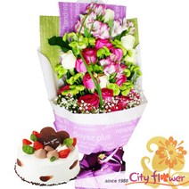 씨티플라워 로렌꽃다발 + 케익 랜덤발송, 1세트