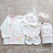 콩닥콩닥 오가닉 원숭이 캐릭터(분홍) 배냇저고리 6종 출산DIY태교용품, 90p