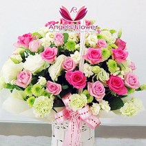 엔젤스플라워 꽃배달서비스 마음을 전하는 꽃바구니 생화 꽃상자 케이크, 1개, F11_고급형_달콤한연인