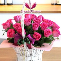 엔젤스플라워 꽃배달서비스 생화 장미꽃 바구니 공기정화 관엽식물 축하바구니 프로포즈, F04_핑크홀릭 일반형, 1개