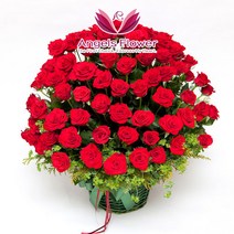 엔젤스플라워 꽃배달서비스 생화 장미꽃 바구니 공기정화 관엽식물 축하바구니 프로포즈, F10_100송이 프로포즈 고급형, 1개