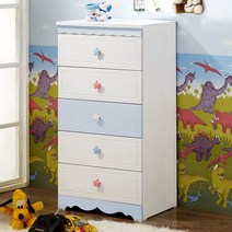 미자크 파스텔 5단서랍장 / 수납장 주니어 키즈 어린이 틈새서랍장 800 600, 블루화이트(600)