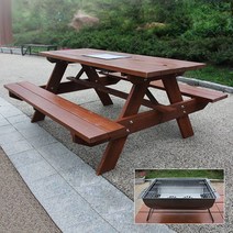 아웃팅 야외원목테이블 원목테이블 정원용테이블 티테이블 카페테이블 야외테이블 야외용테이블, 일체형 그릴테이블