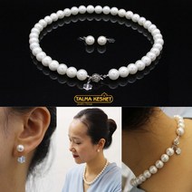 8MM 42CM 천연 쉘 핵진주 목걸이 귀걸이 세트