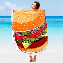 케이에스몰 햄버거 원형 비치타올 대형 타월 물놀이 수영장 해변 타월, 브라운 (RT01), 1개