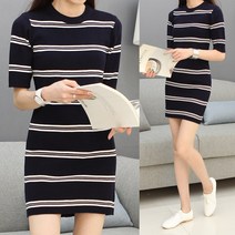 하늘바라기 여성용 핀 단가라 니트 원피스