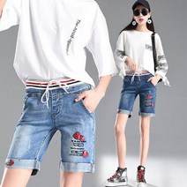 빅걸스토리 여성 빅사이즈 XW2202 밴딩스판 가죽 미니 패치 청 반바지