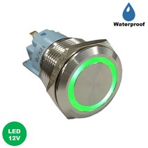 5핀 푸쉬온 자동 복귀 리턴 방수 메탈 스위치 12V 링LED 그린 ON-(ON) 19mm HAS3819