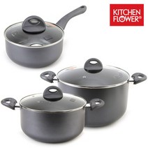 키친플라워 쿠킨 인덕션 칼라냄비 3종 세트, 편수 18cm + 양수 20cm + 양수 22cm