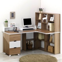 L자형 뉴퍼스트 3단서랍형 코너책상+2단상부책꽂이 세트, 오크