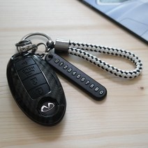 그린텍 인피니티 QX50 G25 G37 Q50 Q70 QX60 카본 키케이스 키홀더 키링, 02)인피니티 3버튼 레드 + 키링 체크레드