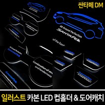 카이만 [싼타페DM] 자동차 일러스트 카본 LED 컵홀더 & 도어캐치, LED컵홀더 (LED색상:블루), 1세트
