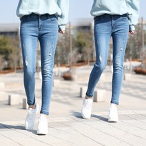 동대문스타일 여자 청바지 헤짐구제 스키니핏 커팅청바지 스판 커팅진