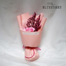 [블리스테리] 비누장미꽃다발 비누꽃 장미1송이 미니꽃다발 한송이 3color, 핑크 중핑