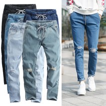 동대문스타일 남자청바지 28~40 무릎디스 슬림일자 스판 밴딩청바지 원가세일 OP1030