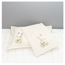 예당 핑크 달맞이꽃 자수 광목 베개 커버