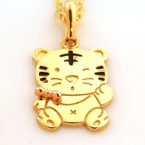 아가골드 14K 체인포함 호랑이리본 미아방지목걸이 돌선물 아기백일선물 호랑이 BP551, 단품
