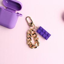 스마트커버 에어팟 키링 케이스 자동차키홀더, 골드체인 퍼플블럭키링