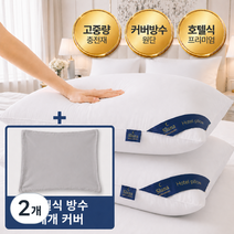슬루나 호텔 프리미엄 고중량 수면 베개+베개커버 세트, 2개, 화이트+그레이(커버)
