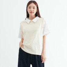  엘쏘 여성용 폴로 카라 투피스레이어드 루즈핏 반팔 티셔츠 