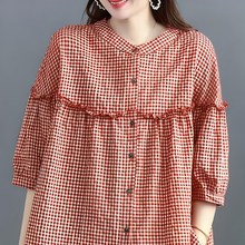  데일로엔 여성 체크 셔츠 남방 셔링 블라우스 