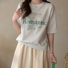  데일리앤 쿠리아 여성 루즈핏 꽃 프린팅 쭈리 면 라운드넥 반팔 맨투맨 티셔츠 