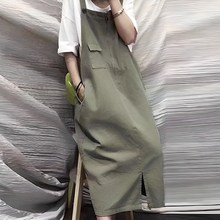  데일로엔 여성 빈티지 멜빵 반집업 롱 원피스 