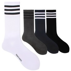 두발로 여성용 스포츠 삼선 포인트 장목 양말 4켤레