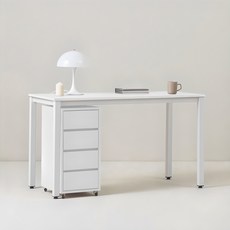 포더홈 이든 1200 책상 + 4단 이동서랍 세트 방문설치, WHITE + WHITE