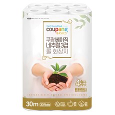 쿠팡베이직 네추럴 3겹 천연펄프 롤화장지 30m