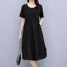 데일로엔 여성용 반팔 레이어드 주름 포인트 미디움 원피스