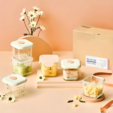 글라스락 베이비 눈금 이유식 용기 사면결착캡 3개 + 스마일캡 3개, 270ml, 혼합색상, 1세트