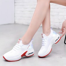 블라벨리 여성 라인댄스화 통기성 스포트 줌바 에어로빅화 연습용 스포츠댄스화 방송댄스 키높이 운동화 에어쿠션 통굽 여성런닝화ZH1022, 230, 화이트