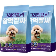 잘먹잘싸 전연령 강아지 그레인프리 건식사료, 닭+연어, 1.5kg, 2개 - 강아지사료