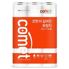 코멧 더 길어진 화장지 천연펄프 3겹 40m, 30개입, 1개 30롤, 1팩