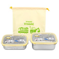kitchen U 兒童款蹦蹦跳跳不鏽鋼方形便當盒 2種+便當袋組, 1組, 混色