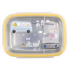 kitchen U 兒童款蹦蹦跳跳雙層不鏽鋼分格便當盒, 1個, 混色
