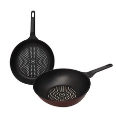 Kitchen-Art 鑽石塗層不沾鍋具2件組, 酒紅色, 平底鍋 28cm+炒鍋 28cm