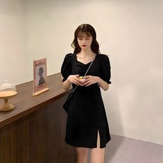 Elso 女式褶飾肩開衩短裙, 黑色