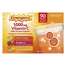 Emergen-C 維他命C氣泡飲 1000mg 超級橘子口味 30包+覆盆子口味 30包+柑橘口味 30包, 1盒, 90包