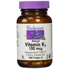 Bluebonnet 維他命K2 100mcg植物膠囊 無麩質 無糖, 100顆, 1罐